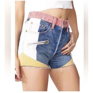 Levi's 501 Super Mario Denim Jean Shorts Women's color block fray hem Size 30